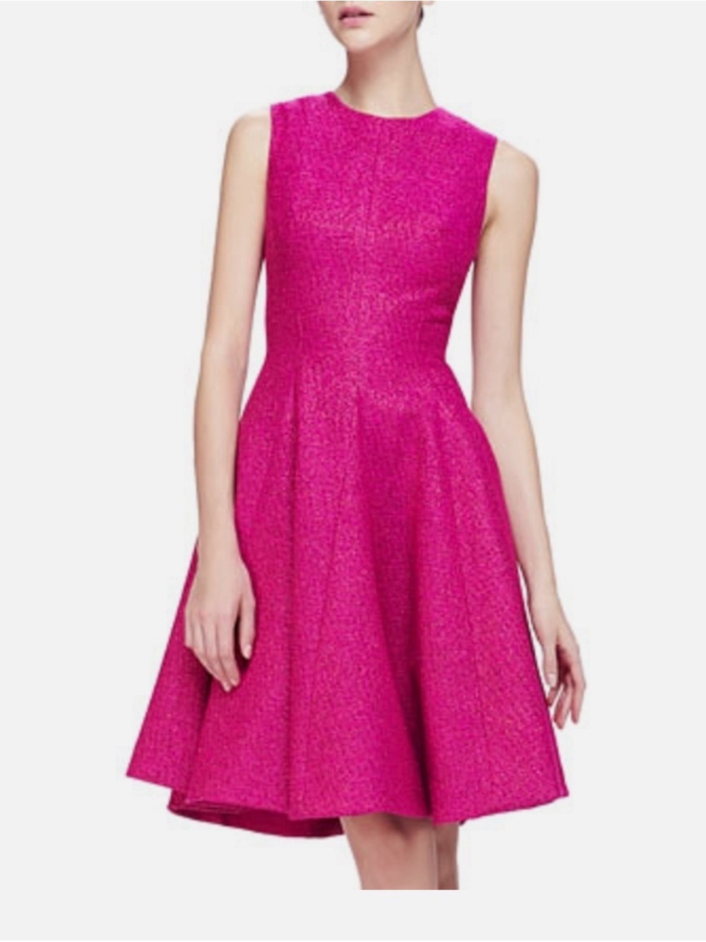 Lela Rose pink tweed flare dress